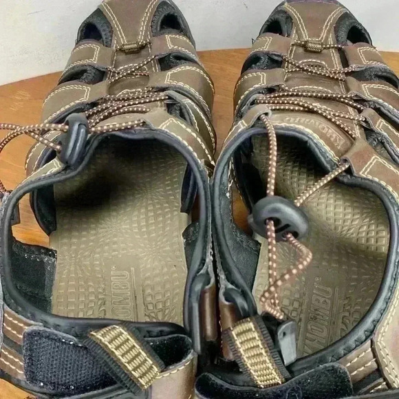 KHOMBU COMFORT Size 10 Brown Tan Black Fisherman Sandal Shoe - Picture 6 of 8